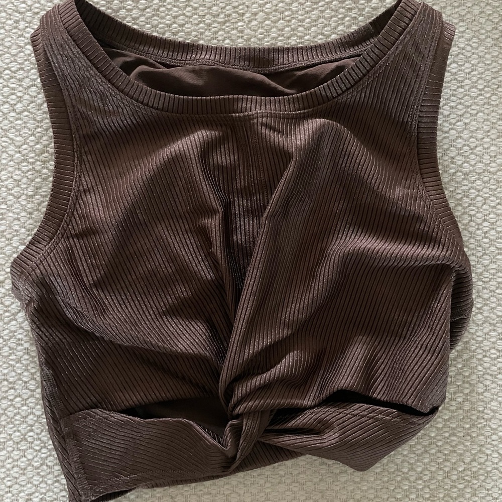 Aerie Chocolate Ribbed Twist Crop Top